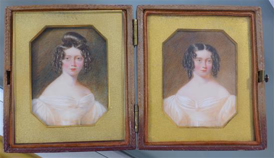 William Egley (1798-1870) Miniatures of young ladies, 2.25 x 1.75in.